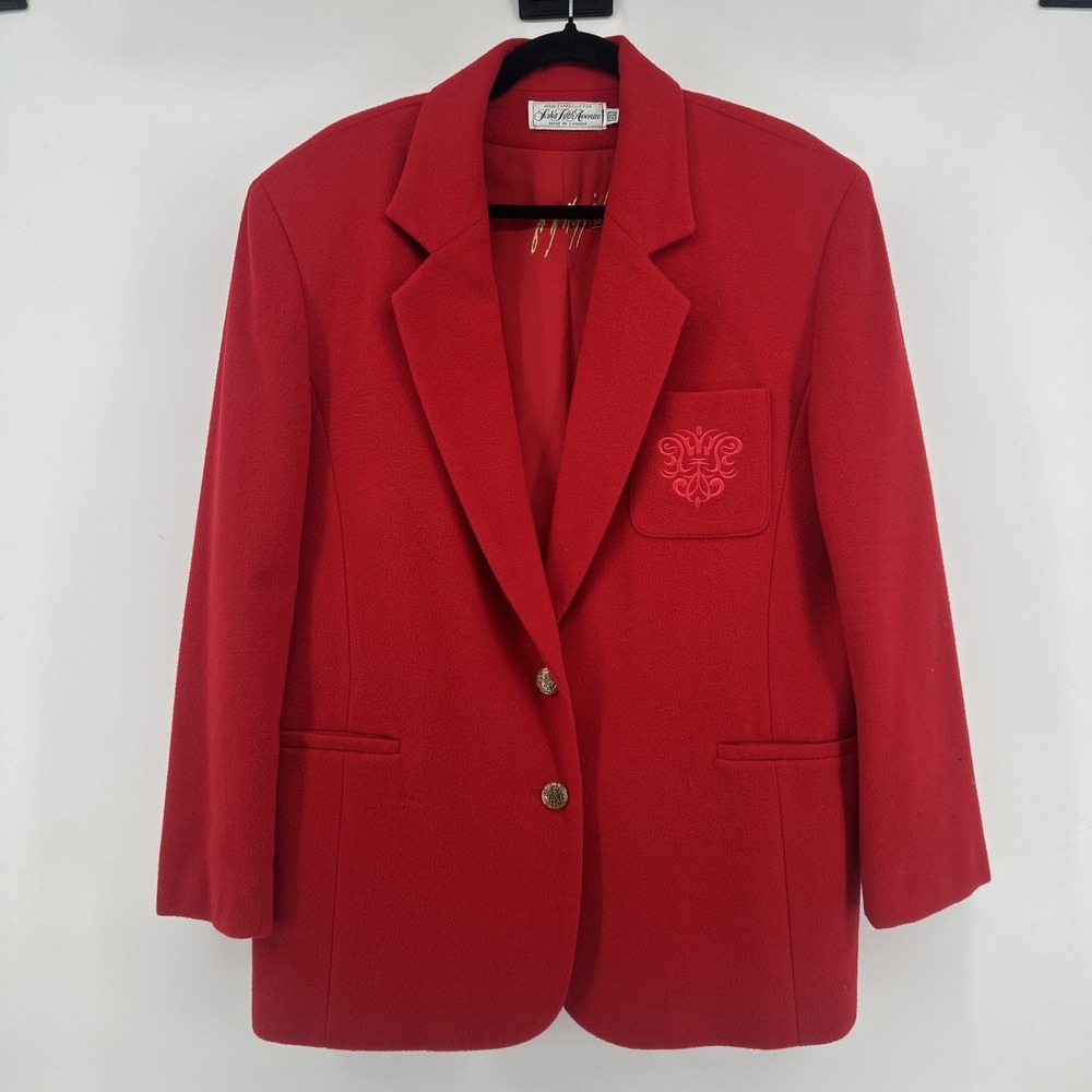 Vintage Saks Fifth Avenue Red Wool Embroidered Blazer Upcycle DIY 90s Academia